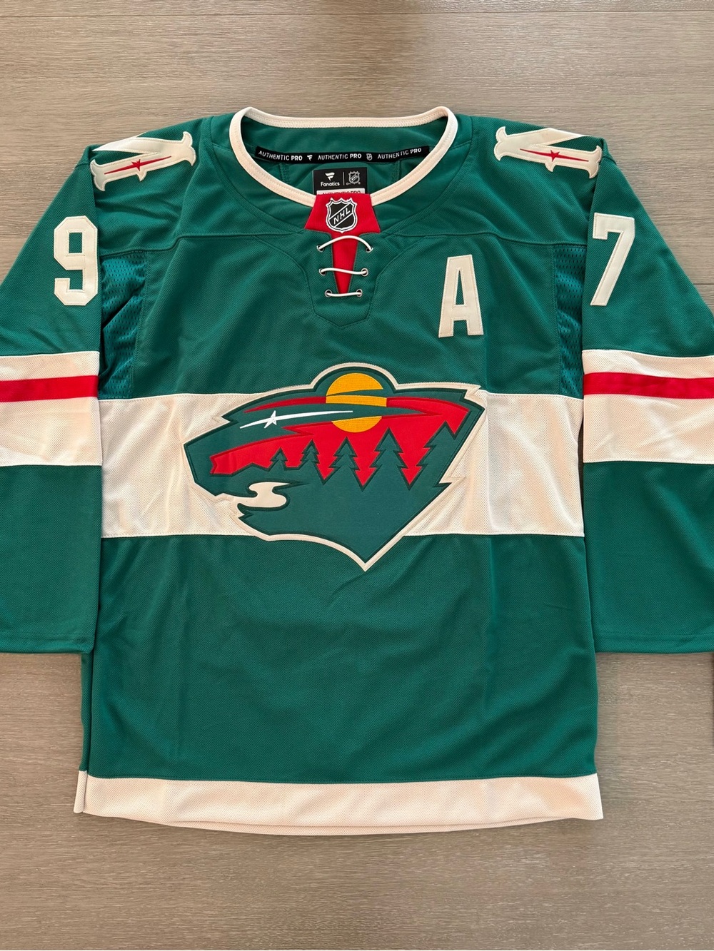 NHL Green Minnesota Wild Hockey Jersey with White & Red Accent